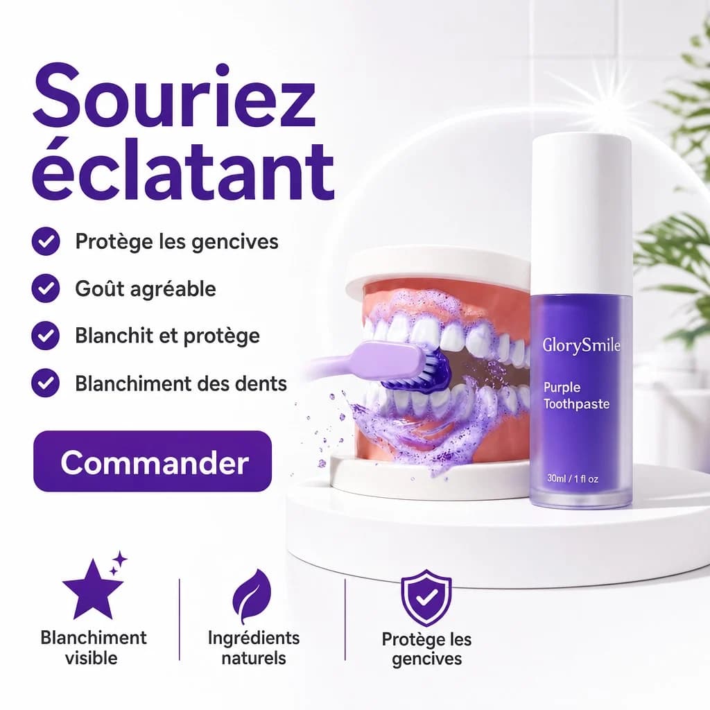 Affiche Creafrik : dentifrice GlorySmile, accroche « Souriez éclatant ».