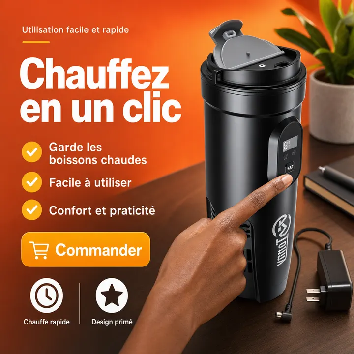 Affiche Creafrik : gobelet et son chargeur sur un bureau.