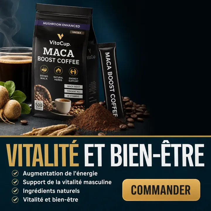 Affiche Creafrik : café en sachet, accroche « Vitalité et bien-être ».