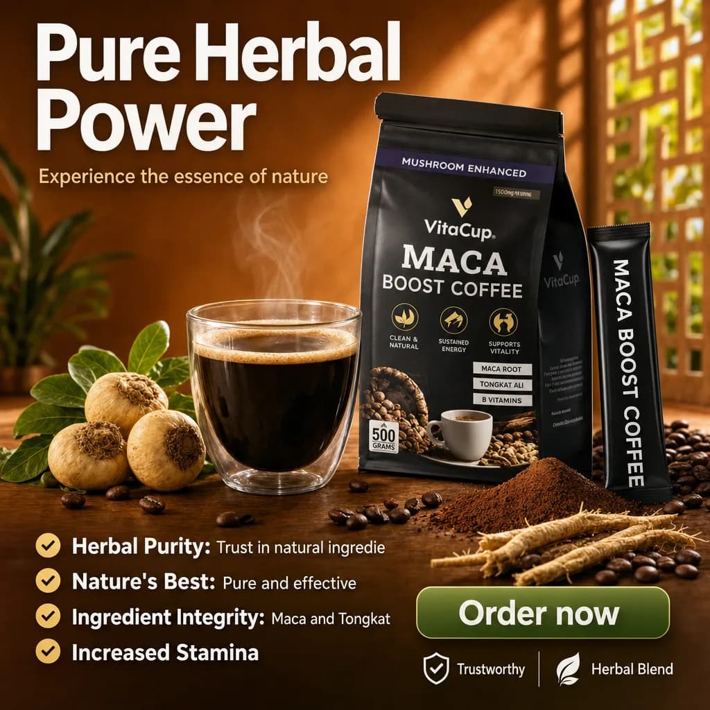 Affiche Creafrik : café Maca Boost VitaCup, version 3.